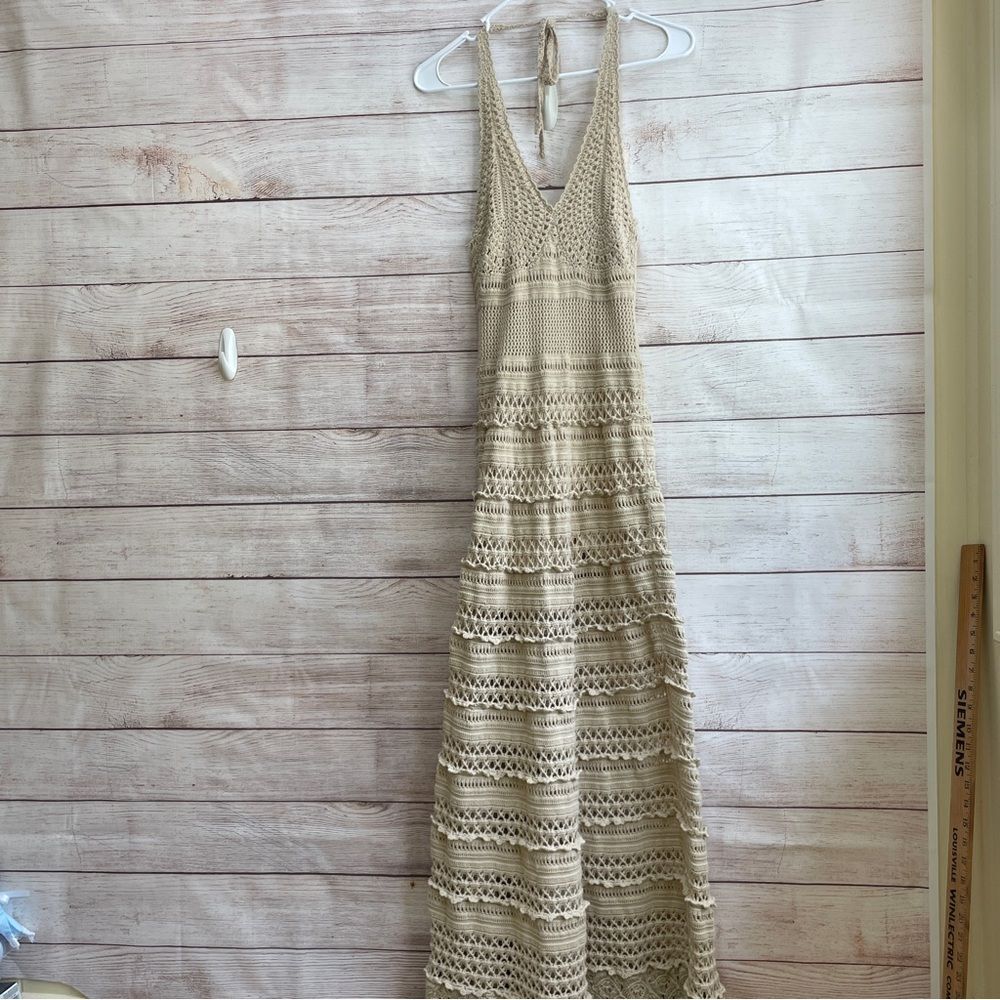 Moda International Beige Crochet Maxi Dress